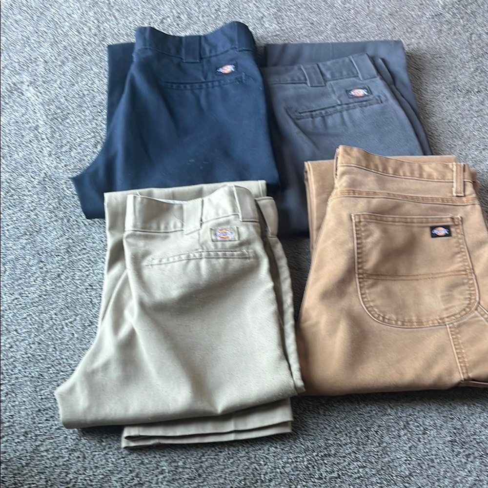4 pair Dickies Men's Casual Pants 873 slim straight - Blue, Gray, Beige, Brown